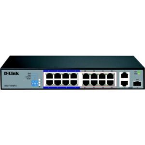 D-Link 16 Port 10/100 Base-T Unmanaged PoE+ Surveillance Switch, Long Range 250m, 2 Gigabit Ports With 1 Combo (RJ45/SFP), 150 Watts DES-F1016P-E/B
